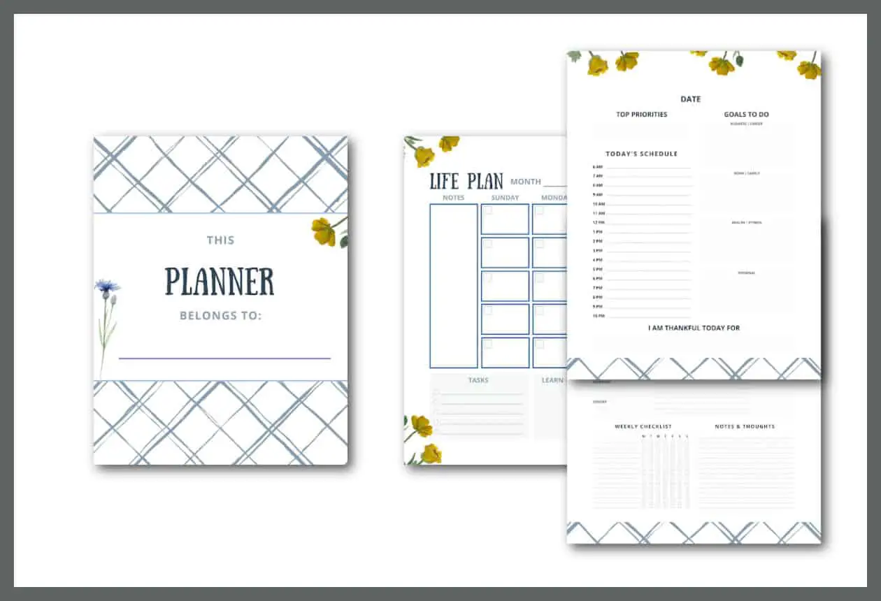 inside pages of free printable planner