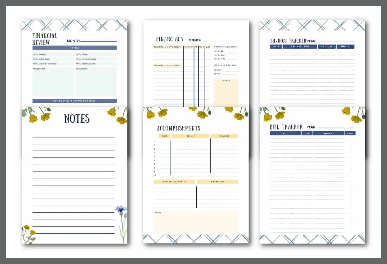 6 page mockup of mom planner