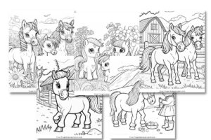 5 pony coloring pages designed for kids.