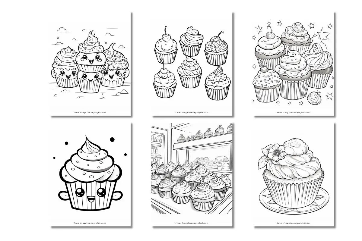 mockup of 6 free printable coloring pages