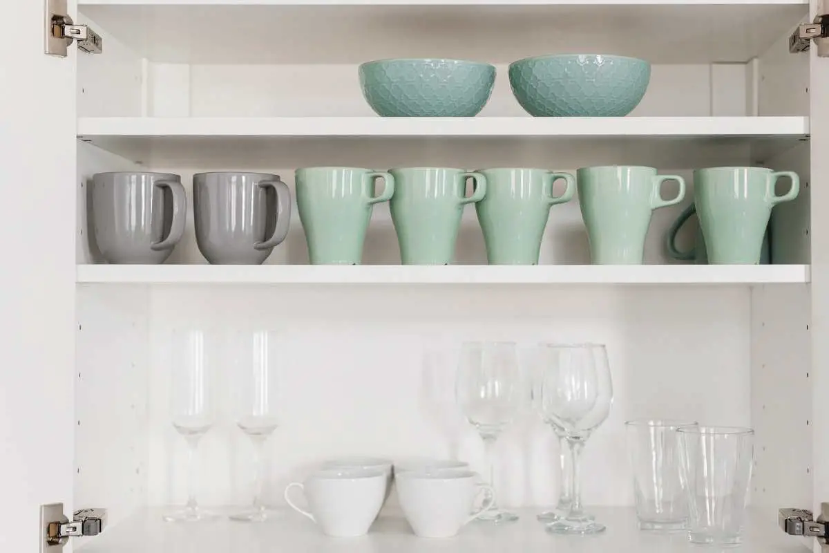 dishes in cabinet