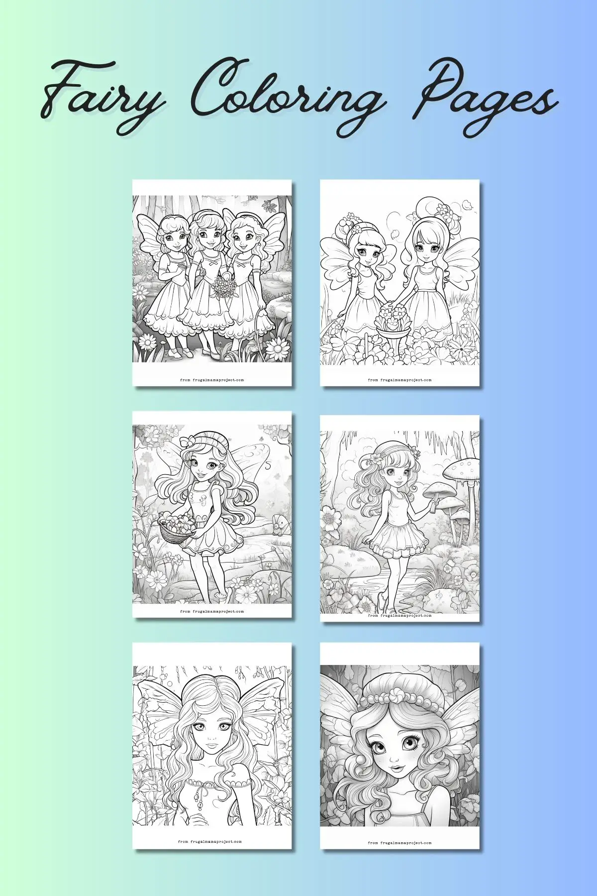 blue and green background with image of fairy coloring pages